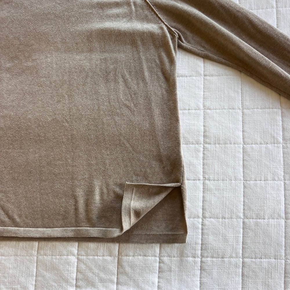 Jeanne Pierre Tan Beige 100% Cotton Turtleneck Raglan Sweater Large - Picture 4 of 6